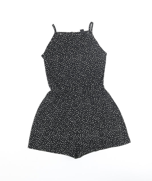 New Look Girls Black Geometric Polyester Playsuit One-Piece Size 9 Years L3 in Button