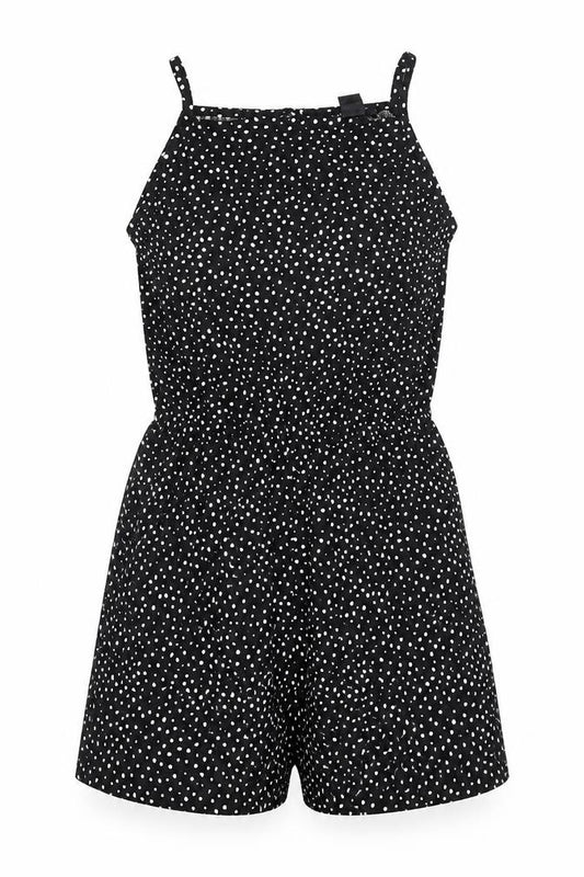 New Look Girls Black Geometric Polyester Playsuit One-Piece Size 9 Years L3 in Button