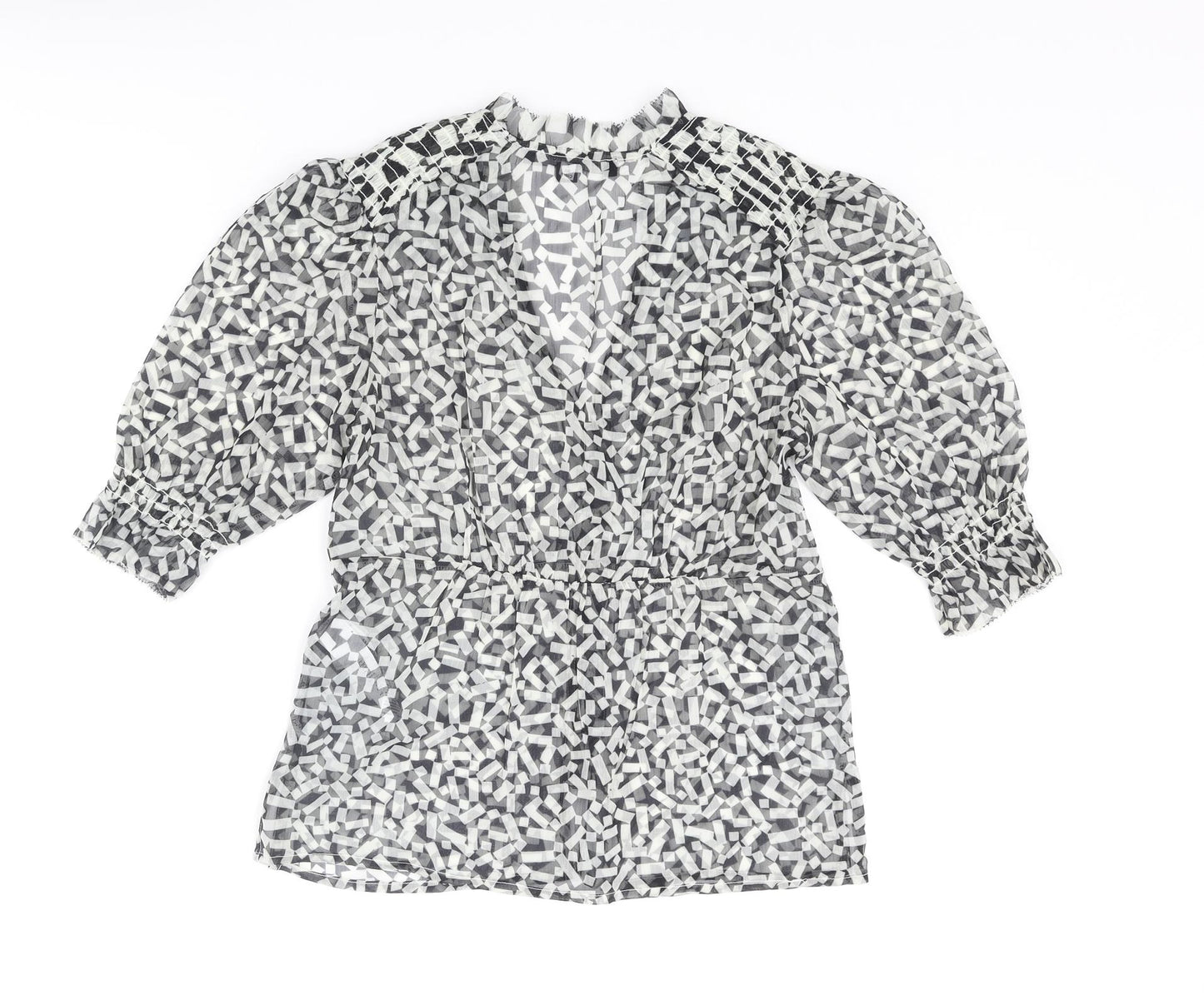 French Connection Womens Black Geometric Polyester Basic Button-Up Size 6 V-Neck