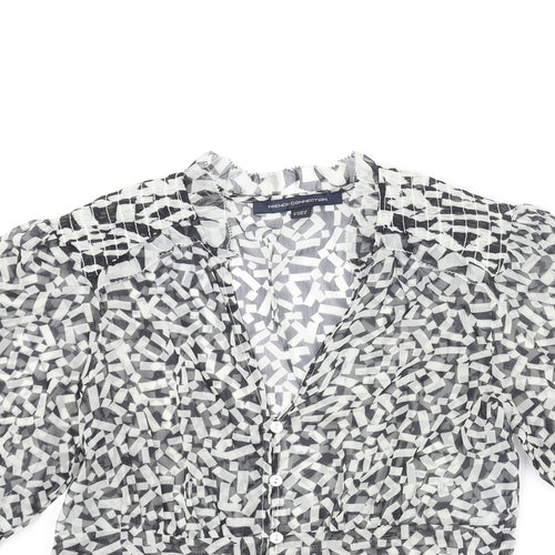 French Connection Womens Black Geometric Polyester Basic Button-Up Size 6 V-Neck