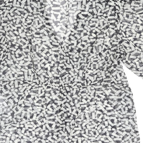 French Connection Womens Black Geometric Polyester Basic Button-Up Size 6 V-Neck