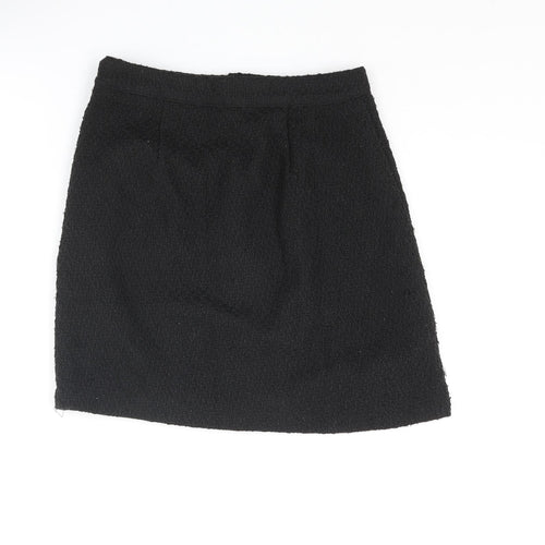 New Look Womens Black Polyester A-Line Skirt Size 6 Zip