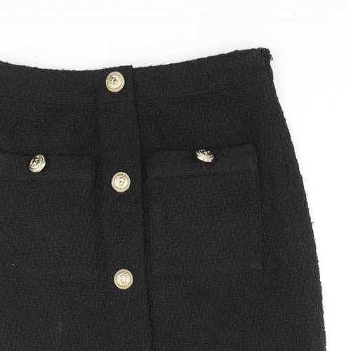 New Look Womens Black Polyester A-Line Skirt Size 6 Zip