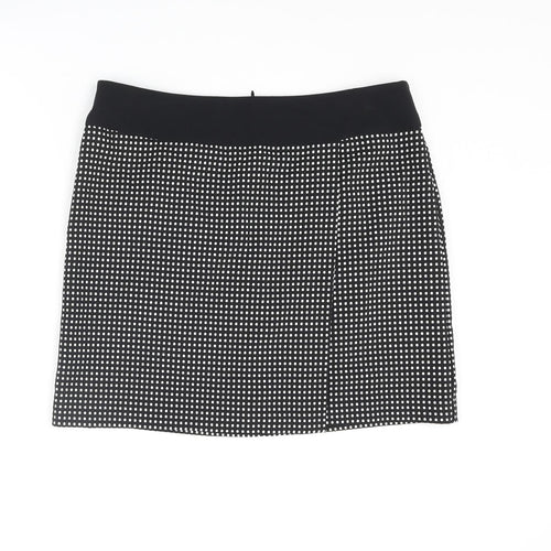 NEXT Womens Black Geometric Polyester A-Line Skirt Size 14 Zip