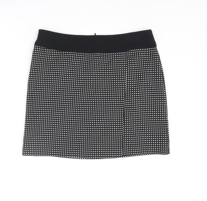 NEXT Womens Black Geometric Polyester A-Line Skirt Size 14 Zip