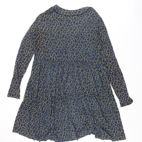 French Connection Womens Blue Geometric Silk A-Line Size 16 V-Neck Pullover