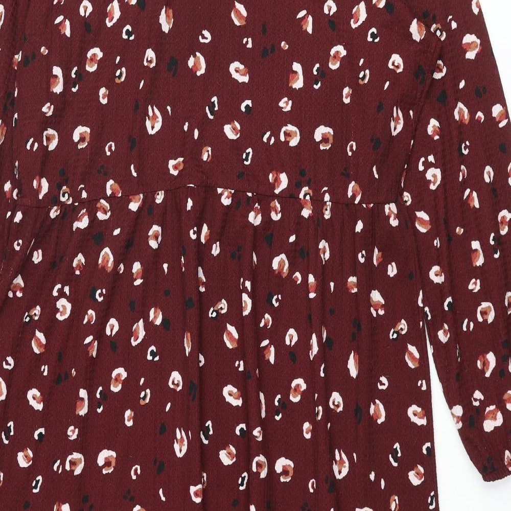 NEXT Womens Red Geometric Polyester A-Line Size 18 Round Neck Button