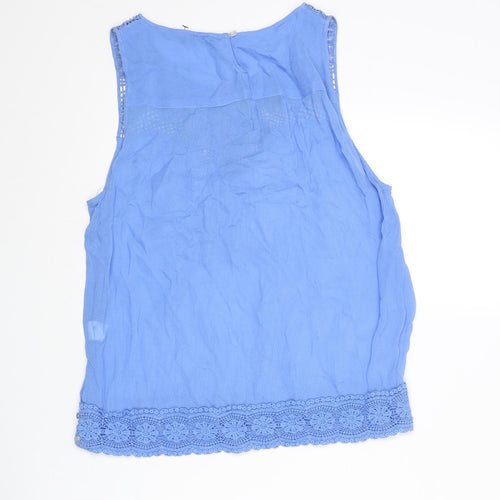 Zara Womens Blue Polyester Basic Tank Size L Round Neck - Crochet Detail