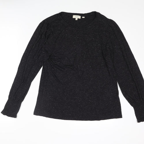 Fat Face Womens Black Geometric Viscose Basic T-Shirt Size 12 Round Neck