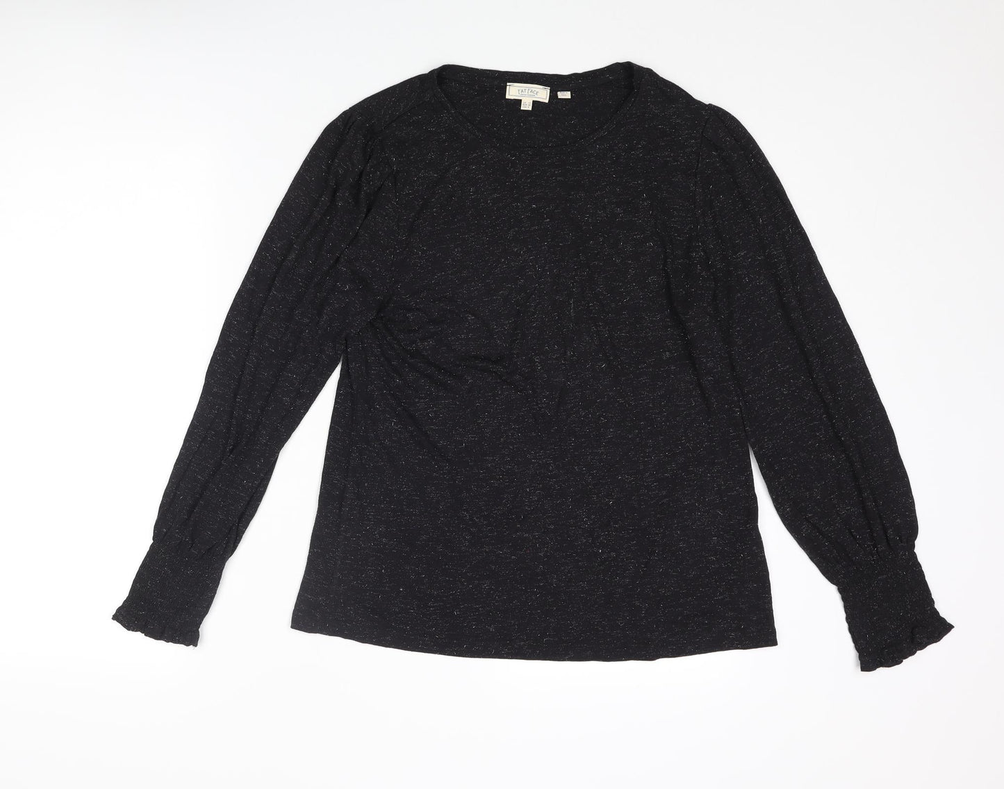 Fat Face Womens Black Geometric Viscose Basic T-Shirt Size 12 Round Neck