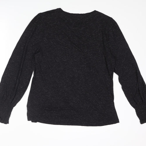 Fat Face Womens Black Geometric Viscose Basic T-Shirt Size 12 Round Neck