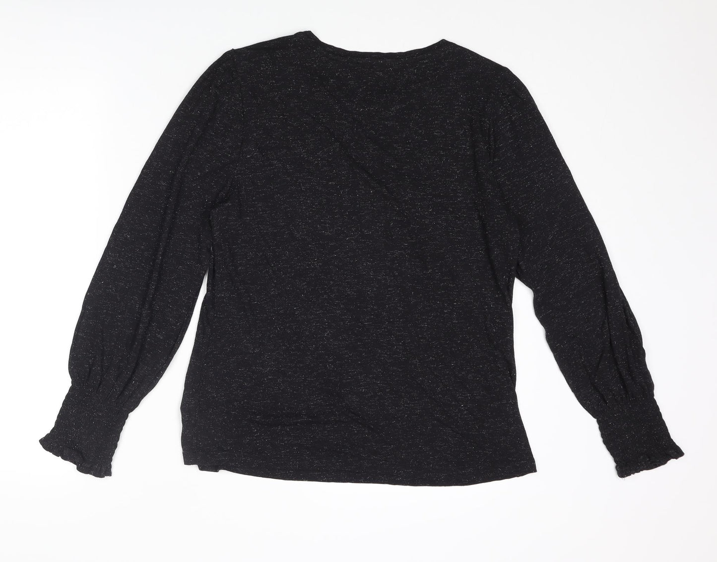Fat Face Womens Black Geometric Viscose Basic T-Shirt Size 12 Round Neck