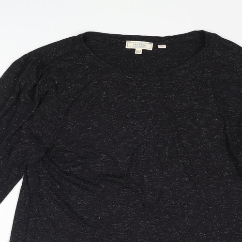 Fat Face Womens Black Geometric Viscose Basic T-Shirt Size 12 Round Neck