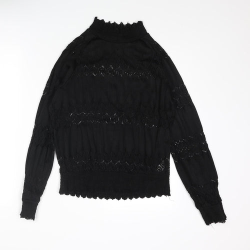 b.young Womens Black Polyester Basic Blouse Size 14 Mock Neck - Lace Detail