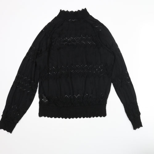 b.young Womens Black Polyester Basic Blouse Size 14 Mock Neck - Lace Detail