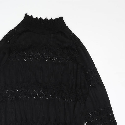 b.young Womens Black Polyester Basic Blouse Size 14 Mock Neck - Lace Detail