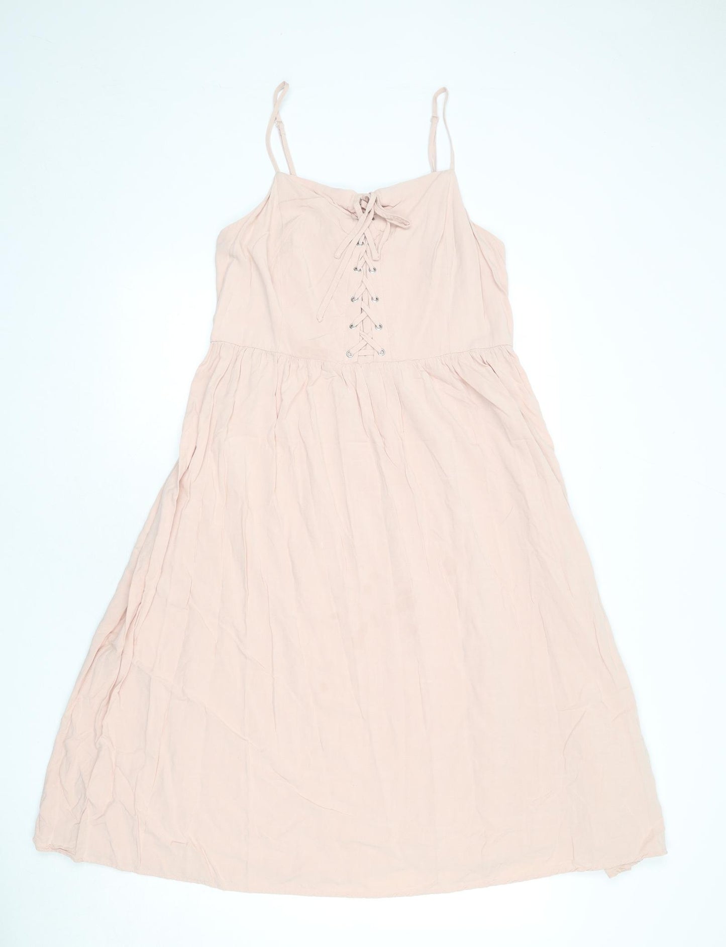 New Look Womens Pink Viscose A-Line Size 16 Round Neck Lace Up