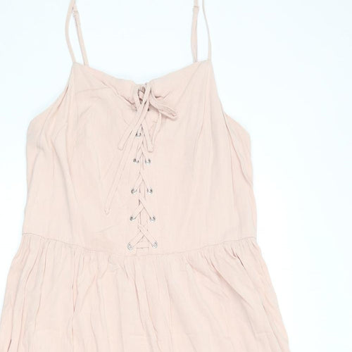 New Look Womens Pink Viscose A-Line Size 16 Round Neck Lace Up