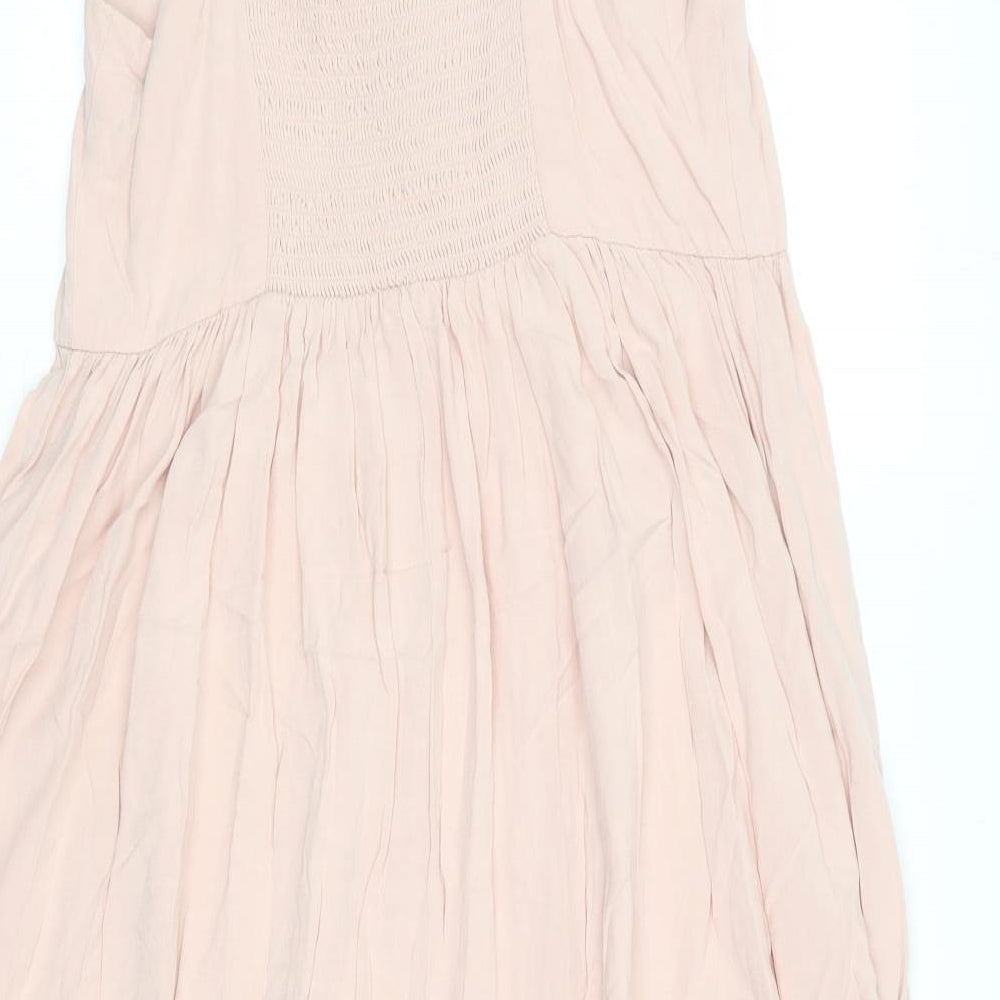New Look Womens Pink Viscose A-Line Size 16 Round Neck Lace Up