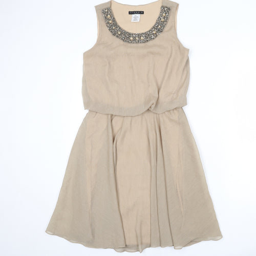 Tiana B Womens Beige Polyester A-Line Size 10 Round Neck Pullover