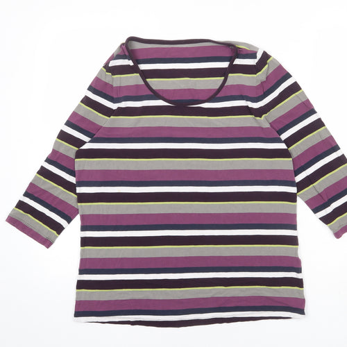 Bonita Womens Multicoloured Striped Viscose Basic T-Shirt Size L Round Neck