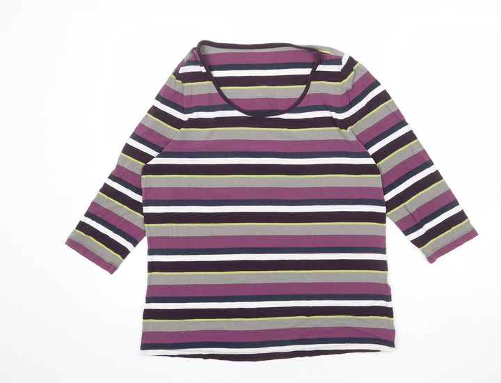 Bonita Womens Multicoloured Striped Viscose Basic T-Shirt Size L Round Neck