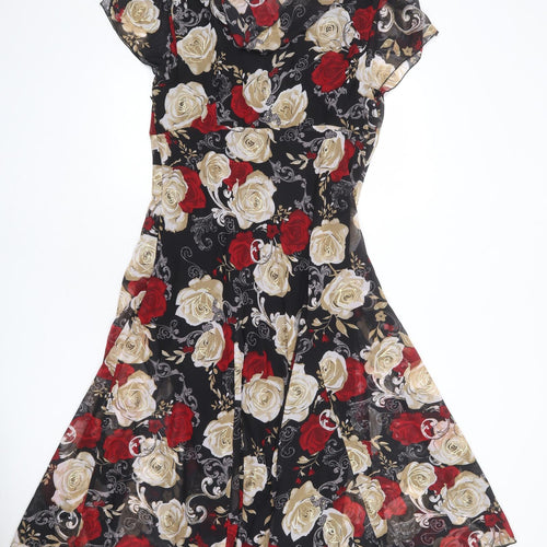 Anna Rose Womens Black Floral Polyester A-Line Size 14 Round Neck Zip - Roses