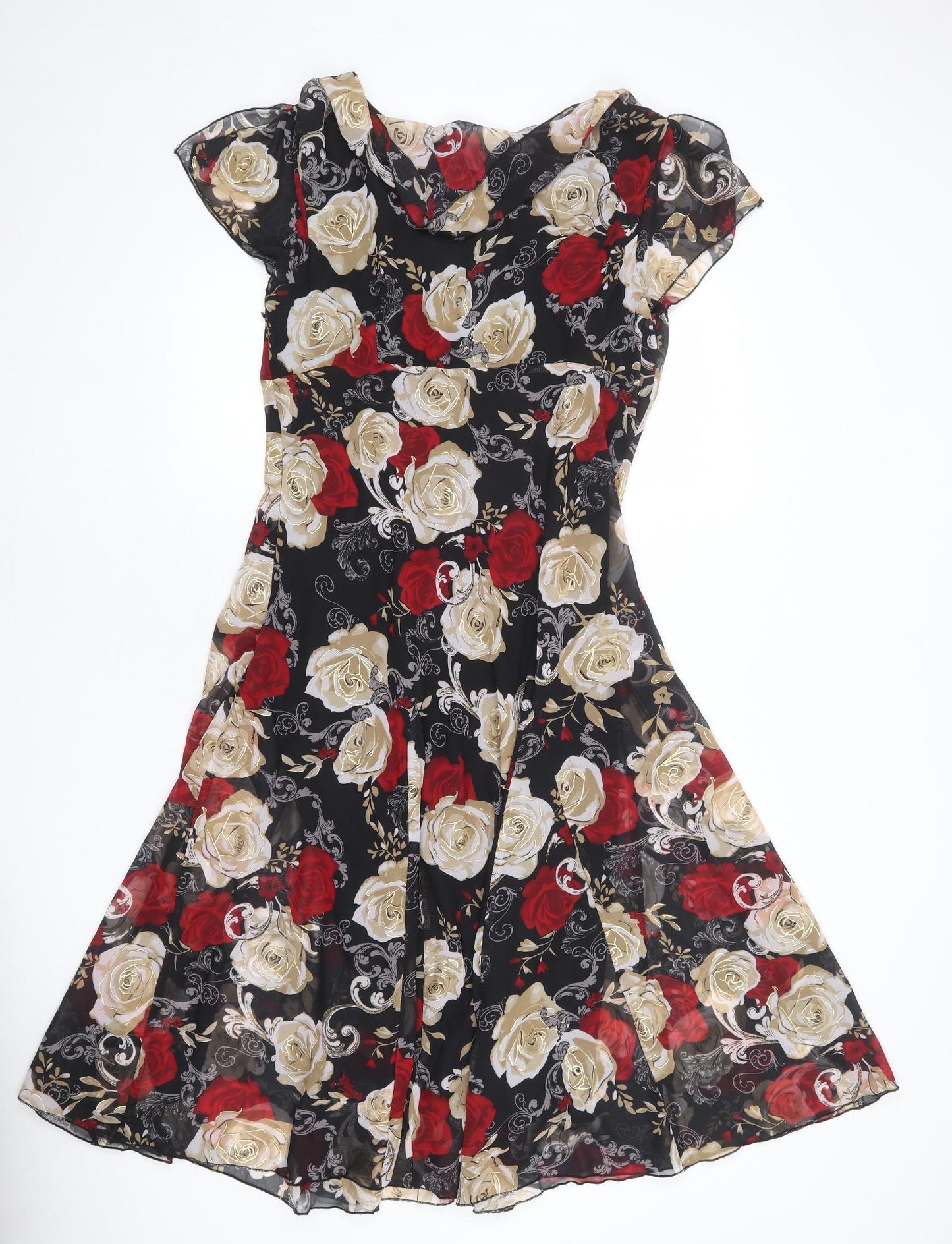 Anna Rose Womens Black Floral Polyester A-Line Size 14 Round Neck Zip - Roses