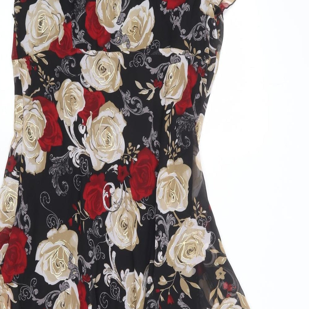 Anna Rose Womens Black Floral Polyester A-Line Size 14 Round Neck Zip - Roses