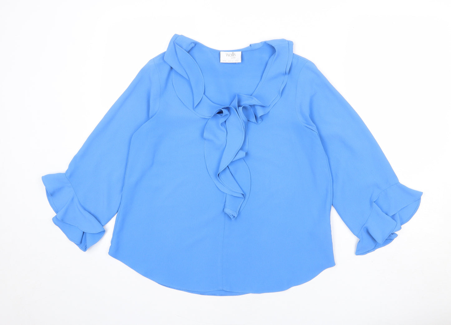 Wallis Womens Blue Polyester Basic Blouse Size 10 Scoop Neck