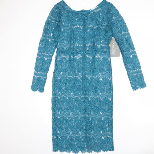 Body Frock Womens Blue Polyester Shift Size 12 Round Neck Zip
