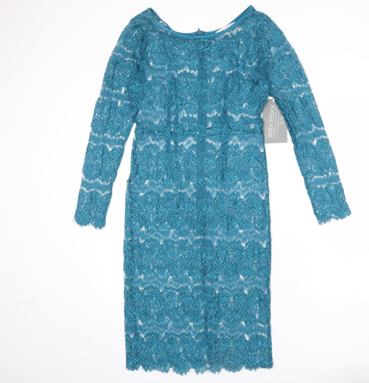 Body Frock Womens Blue Polyester Shift Size 12 Round Neck Zip