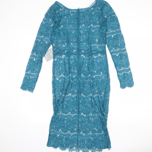 Body Frock Womens Blue Polyester Shift Size 12 Round Neck Zip