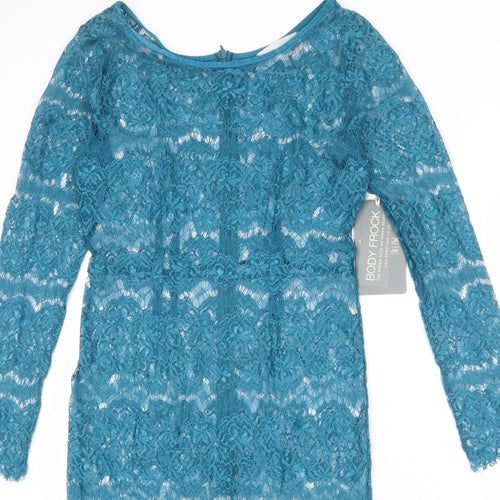 Body Frock Womens Blue Polyester Shift Size 12 Round Neck Zip