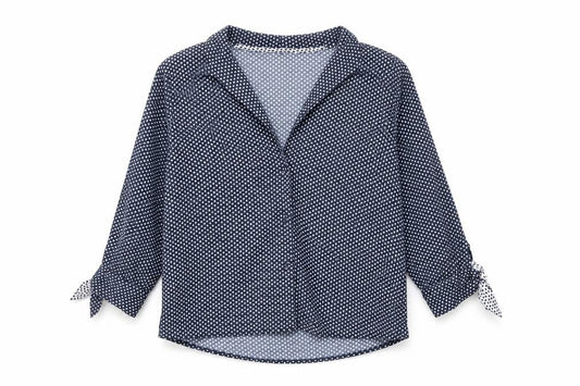 Front view of Nine women’s blue polyester basic button-up, size UK 10, collared