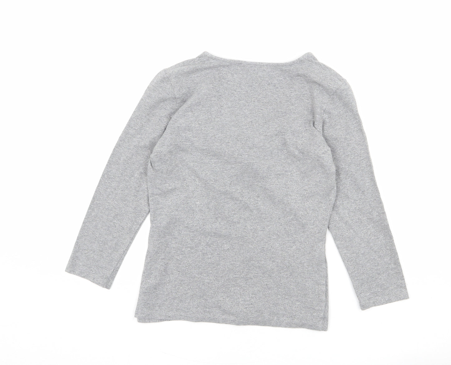 Laura Ashley Womens Grey Cotton Basic T-Shirt Size 8 V-Neck