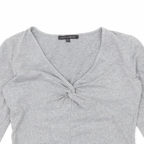 Laura Ashley Womens Grey Cotton Basic T-Shirt Size 8 V-Neck