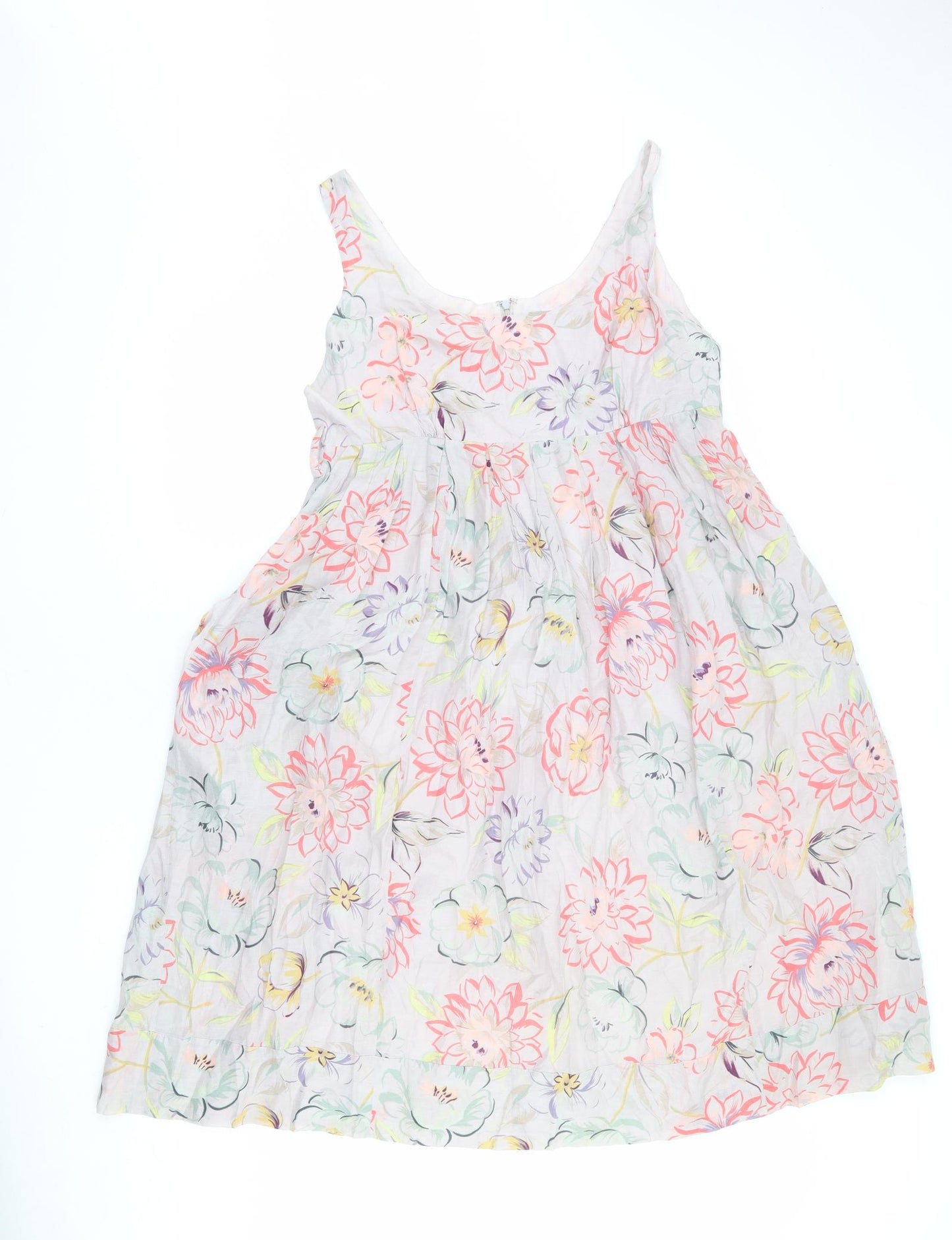 KEW Womens Grey Floral Cotton A-Line Size 12 Round Neck Zip