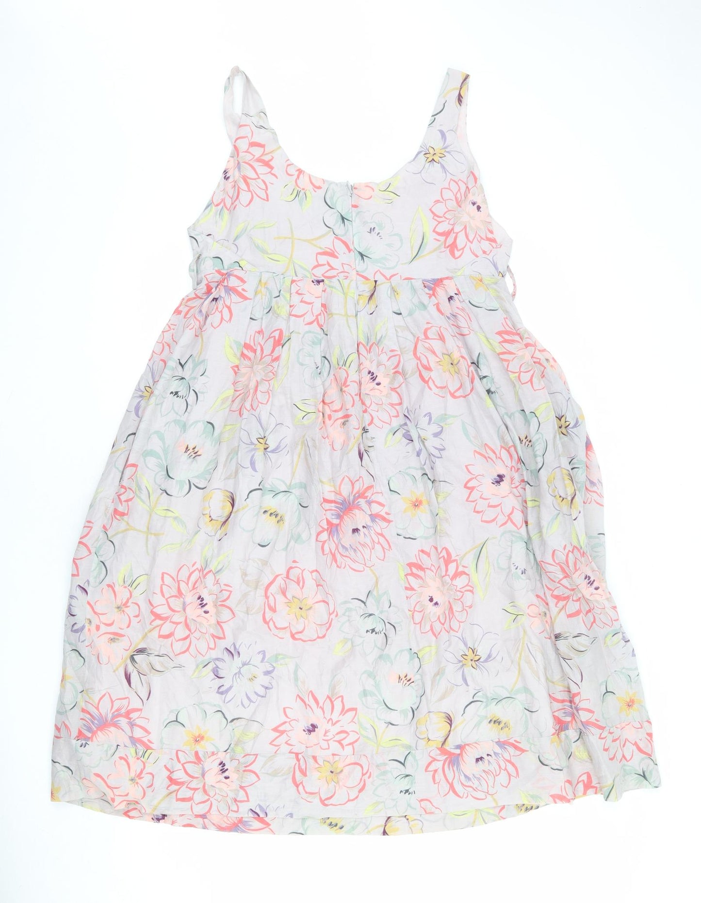 KEW Womens Grey Floral Cotton A-Line Size 12 Round Neck Zip