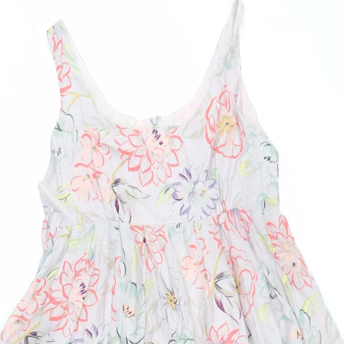 KEW Womens Grey Floral Cotton A-Line Size 12 Round Neck Zip