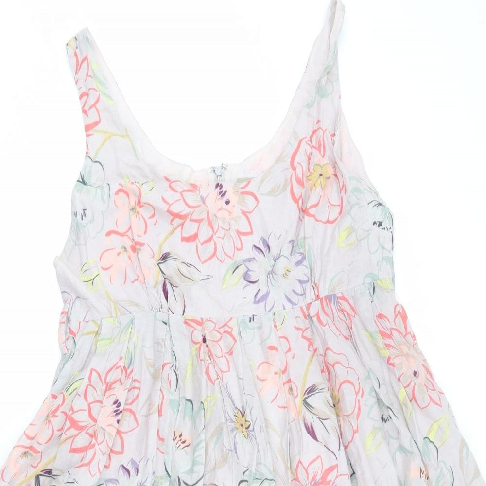 KEW Womens Grey Floral Cotton A-Line Size 12 Round Neck Zip