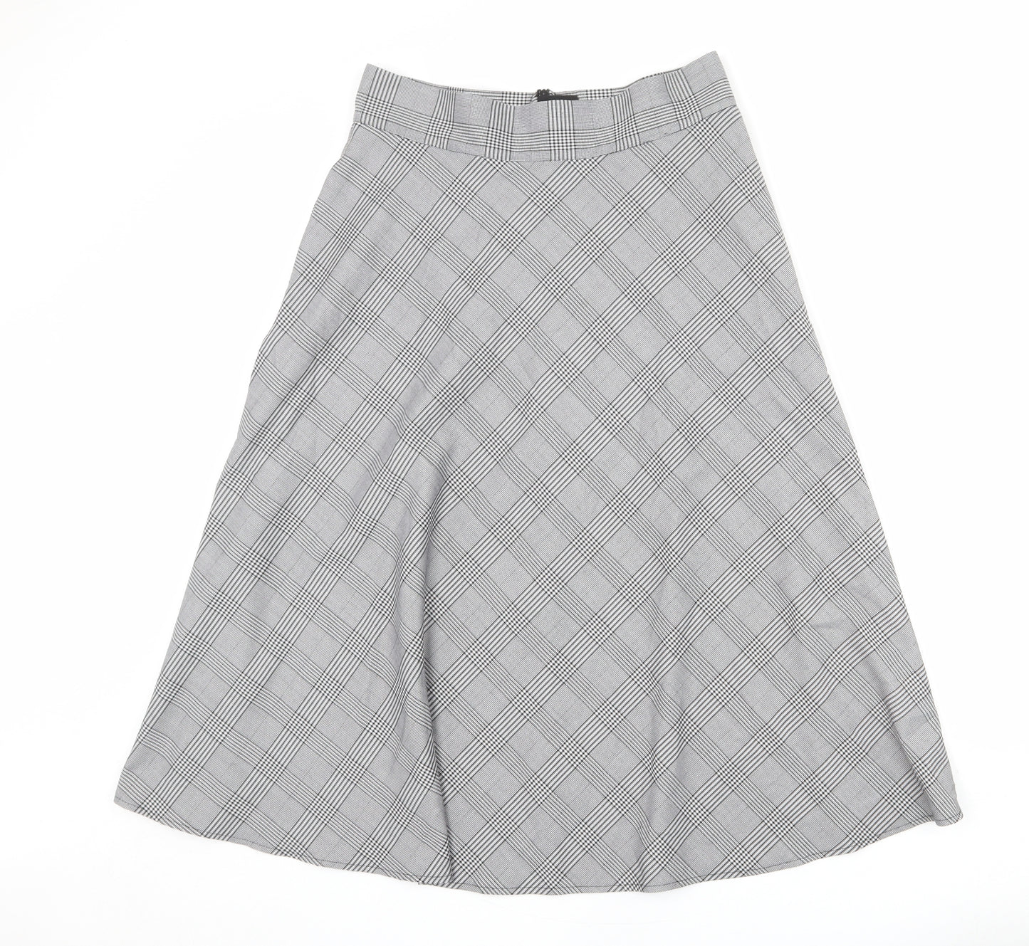 Marks and Spencer Womens Grey Plaid Polyester Swing Skirt Size 12 Zip