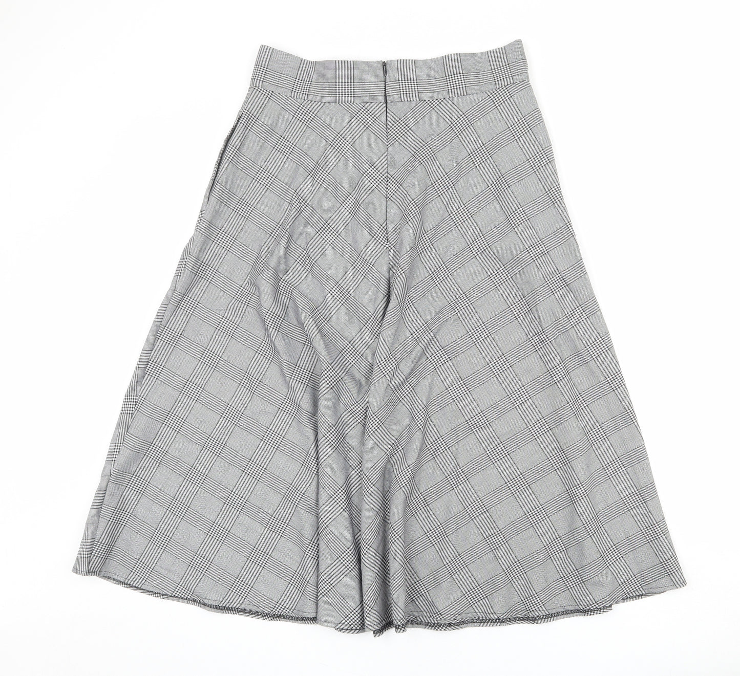 Marks and Spencer Womens Grey Plaid Polyester Swing Skirt Size 12 Zip