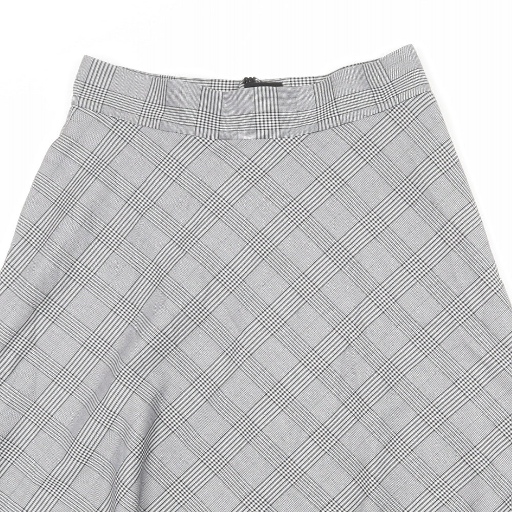 Marks and Spencer Womens Grey Plaid Polyester Swing Skirt Size 12 Zip