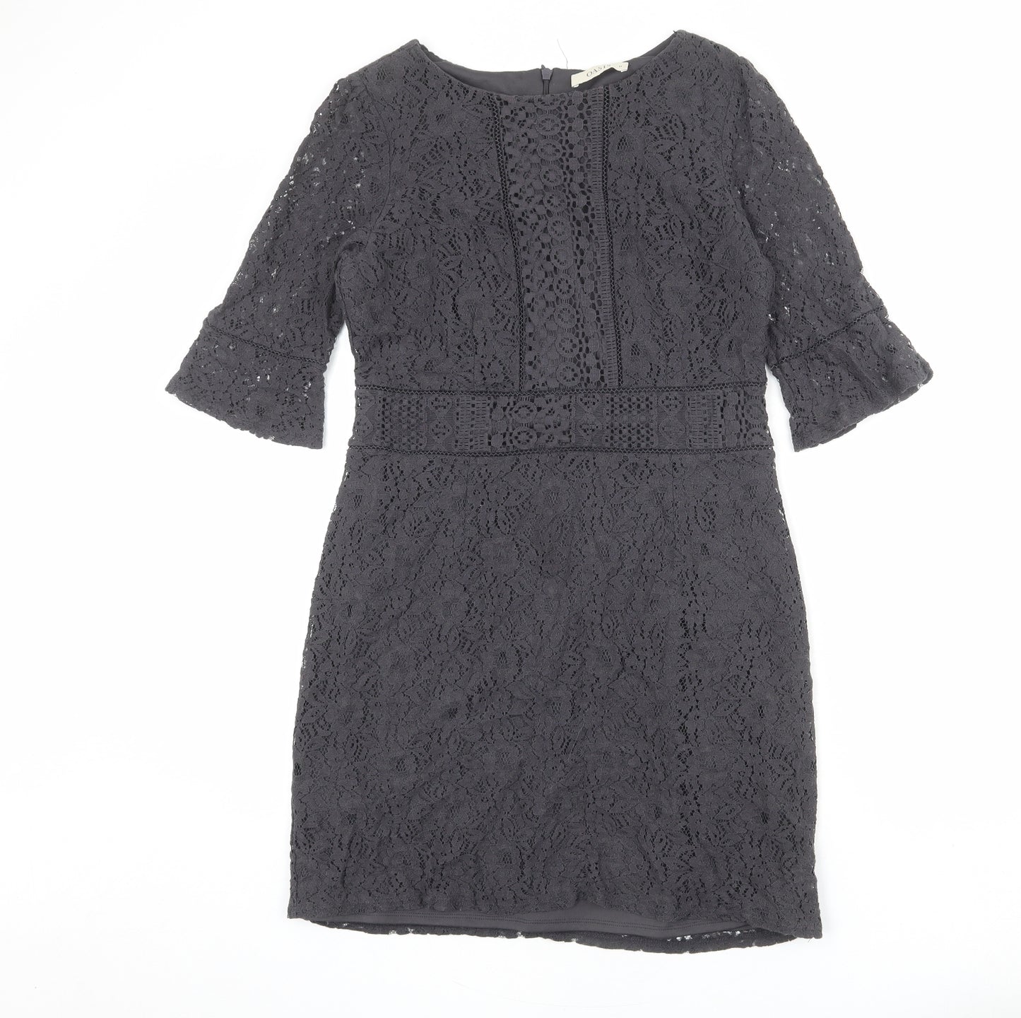 Oasis Womens Grey Cotton Shift Size M Round Neck Zip