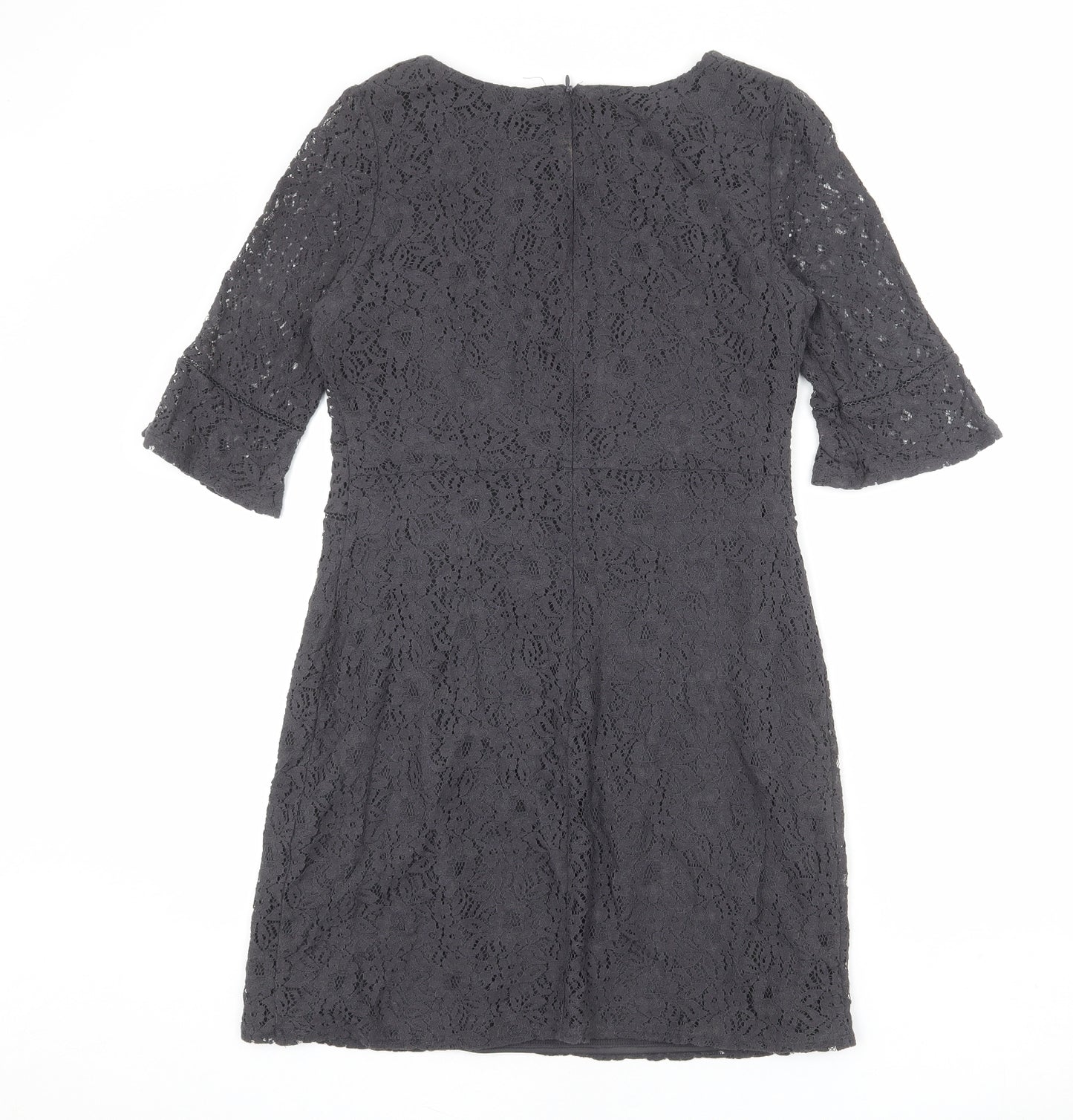 Oasis Womens Grey Cotton Shift Size M Round Neck Zip