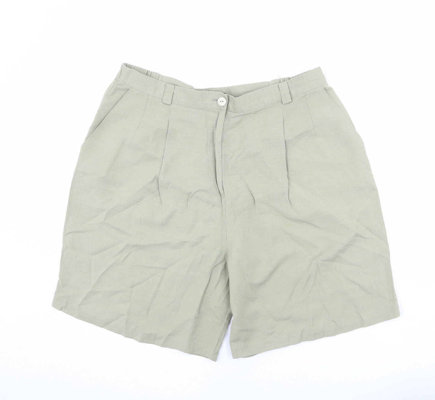BHS Womens Green Viscose Chino Shorts Size 18 L6 in Regular Zip