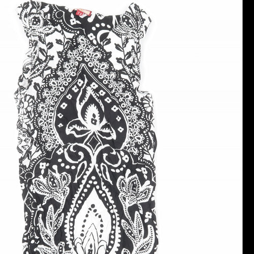 Joe Browns Womens Black Geometric Viscose Mini Size 10 V-Neck Zip