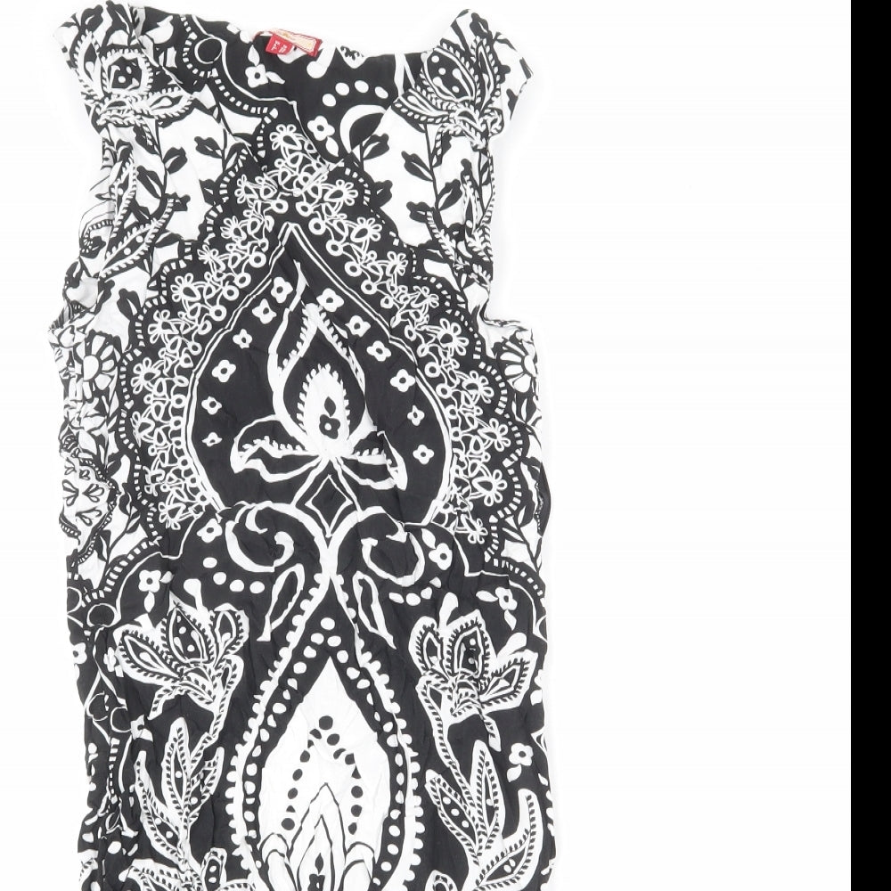 Joe Browns Womens Black Geometric Viscose Mini Size 10 V-Neck Zip