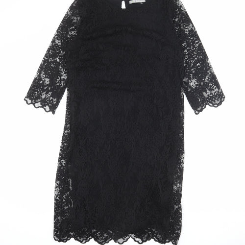 Marks and Spencer Womens Black Viscose Shift Size 12 Round Neck Button